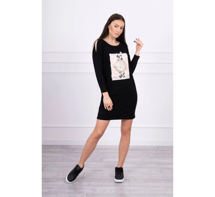 3D grafické šaty s perlami čiernej