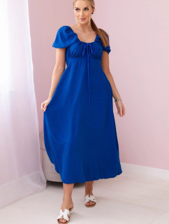 Volánové šaty so zaväzovaním pri výstrihu chrpovo modré