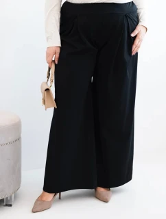 Dámske Plus veľkosť široké nohavice s Foldover čierna
