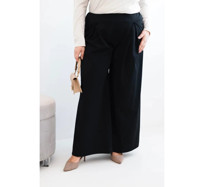 Dámske Plus veľkosť široké nohavice s Foldover čierna Dámske Plus veľkosť široké nohavice s Foldover čierna