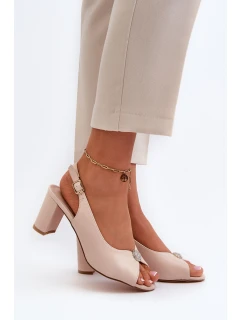 Eleganckie Sandały Na Słupku Z Ozdobą Beżowe Trasea