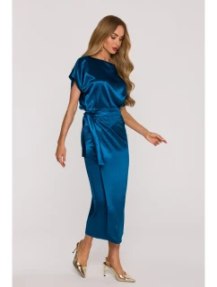 M887 Saténové šaty v zavinovacom štýle - oceánsky modré