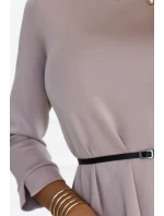 579-1 Klasické trapézové šaty s čiernym opaskom - béžové 579-1 Klasické trapézové šaty s čiernym opaskom - béžové