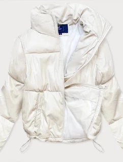 Dámska krátka bunda v ecru farbe z ekologickej kože (202016)