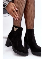 Damskie Zamszowe Botki Na Słupku Z Ozdobą Czarne Strong Damskie Zamszowe Botki Na Słupku Z Ozdobą Czarne Strong