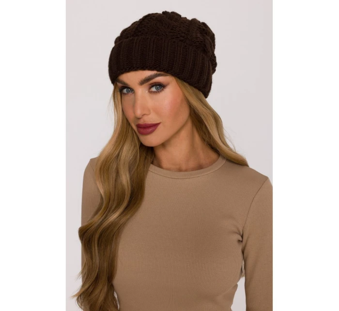 M897 Pletená káblová čiapka - hnedá