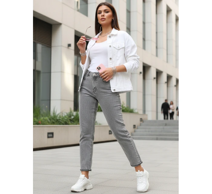 Dámske džínsy s vysokým pásom v štýle mom fit sivé FashionStreet UY2894
