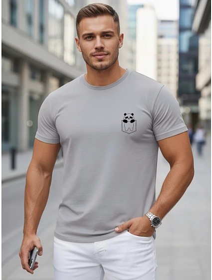 Pánske bavlnené tričko s malým potlačou, sivé, FashionStreet NX5131R