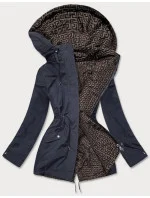 Tmavo modro-hnedá obojstranná dámska bunda parka (XW581BIGX)