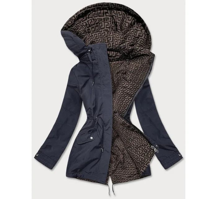 Tmavo modro-hnedá obojstranná dámska bunda parka (XW581BIGX)