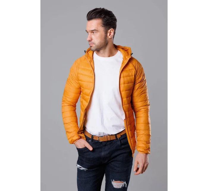 Žlutá pánská prošívaná bunda s kapucí model 18345069 - J.STYLE