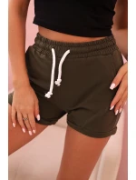 Dámske bavlnené šortky s elastickým pásom khaki