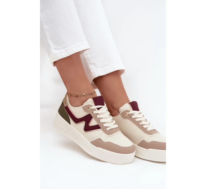 Sneakersy Damskie Na Platformie Ze Złotymi Wstawkami Beżowe Zalvra