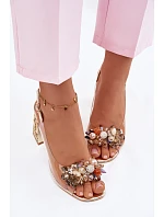 Průhledné sandály na podpatku s krystaly Vinceza 70121 zlaté