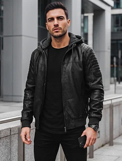 Kurtka męska skórzana ocieplana z kapturem czarna model 22542406 - FashionStreet