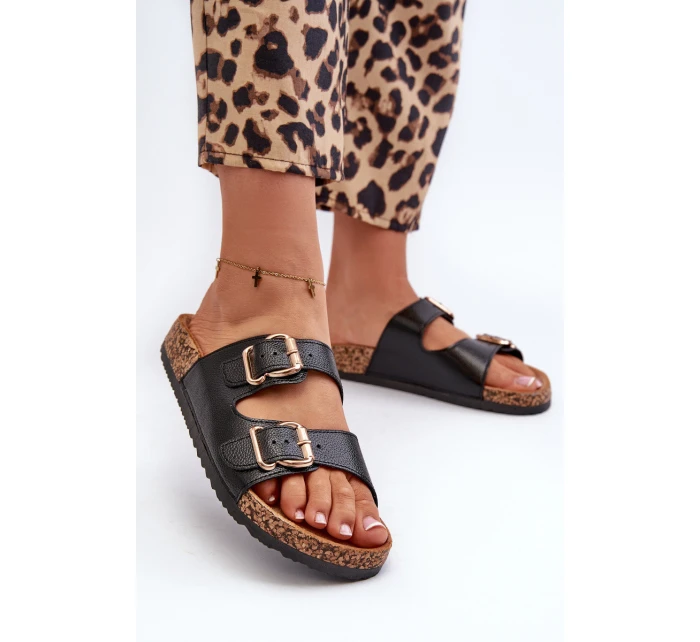 Klapki Damskie Z Klamrami Czarne Fronila Klapki Damskie Z Klamrami Czarne Fronila