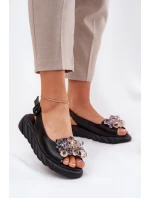 Skórzane Sandały Damskie Z Kryształkami Artiker 54C1628 Czarne