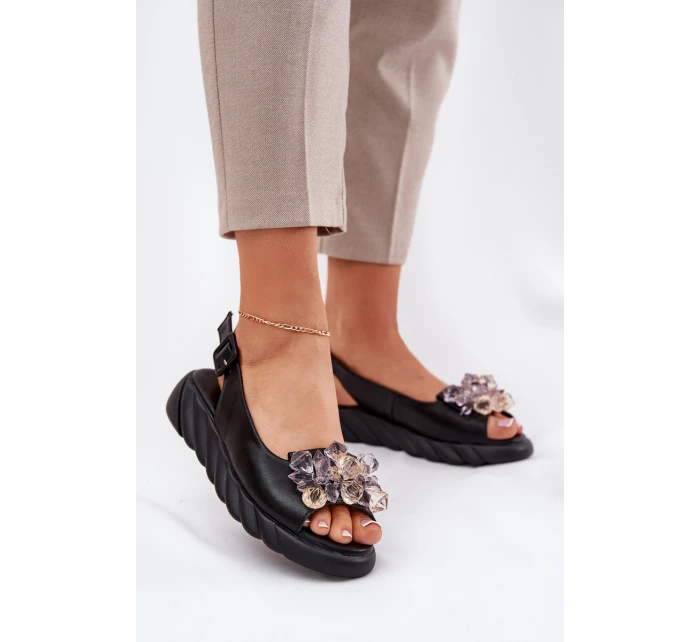 Skórzane Sandały Damskie Z Kryształkami Artiker 54C1628 Czarne