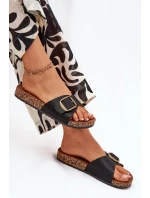 Dámské sandály na korkové platformě s přezkou černé model 21704221 - Boto