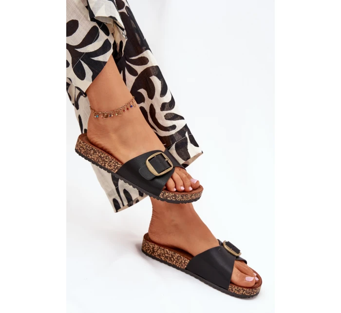 Dámské sandály na korkové platformě s přezkou černé model 21704221 - Boto