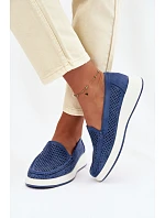 Dámské perforované mokasiny model 22069480 modré - SERGIO LEONE Dámské perforované mokasiny model 22069480 modré - SERGIO LEONE