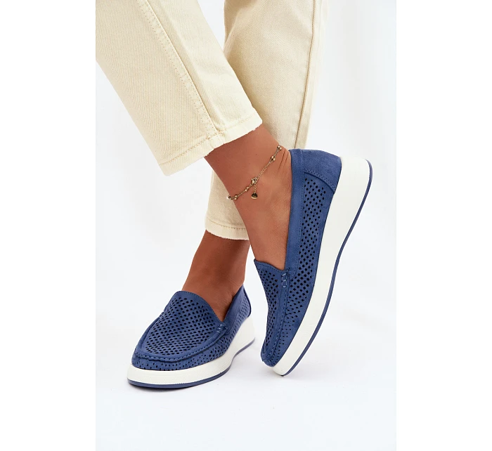 Dámské perforované mokasiny model 22069480 modré - SERGIO LEONE Dámské perforované mokasiny model 22069480 modré - SERGIO LEONE