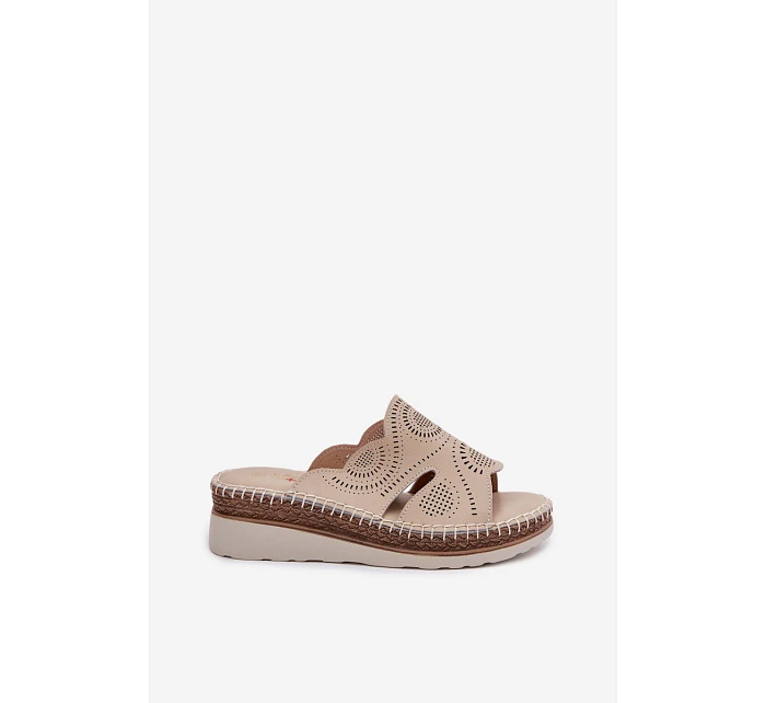 Kožené dámské sandály na platformě S.Barski GR61-5915 béžové