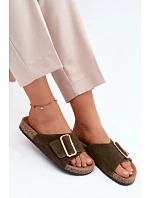 Kožené semišové dámské pantofle s přezkou tmavě zelené model 22120808 - Boto