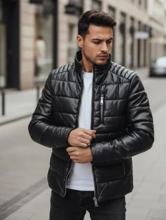 Pánska zateplená kožená bunda čierna FashionStreet TX5115