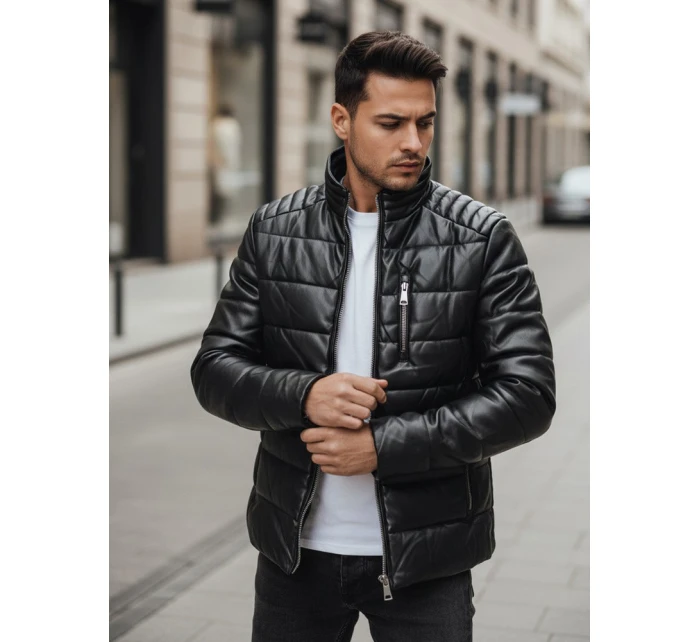 Pánska zateplená kožená bunda čierna FashionStreet TX5115