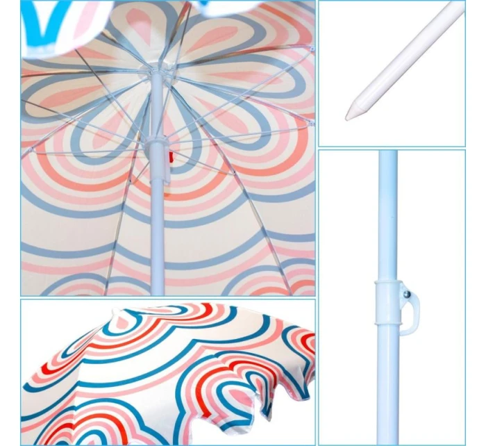 PLÁŽOVÝ A ZÁHRADNÝ SLNEČNÍK 160 CM PRUHOVANÝ MODRO-RUŽOVÝ