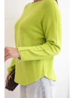 Dámsky viskózový sveter s dlhým rukávom a okrúhlym výstrihom pistáciovej farby