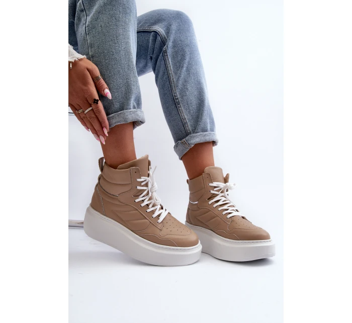 model 21647195 Dámské Kožené Sportovní Boty na Platformě Beige - Zazoo model 21647195 Dámské Kožené Sportovní Boty na Platformě Beige - Zazoo