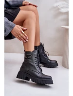 Zazoo 60486 Skórzane Botki Workery Ocieplane Czarne