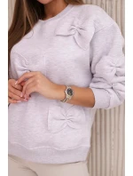 Zateplená bavlněná mikina s ozdobnými mašlemi béžová melanž Zateplená bavlněná mikina s ozdobnými mašlemi béžová melanž