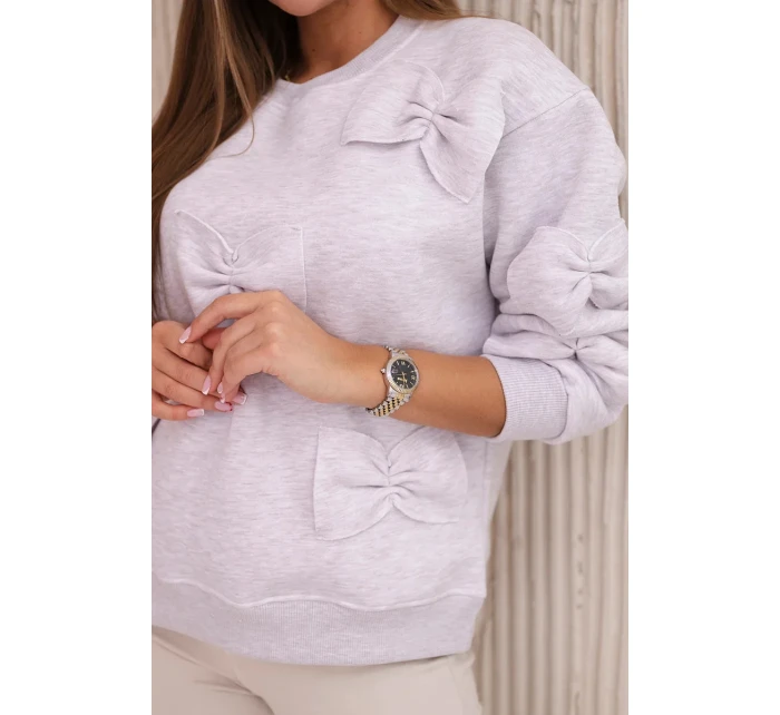 Zateplená bavlněná mikina s ozdobnými mašlemi béžová melanž Zateplená bavlněná mikina s ozdobnými mašlemi béžová melanž