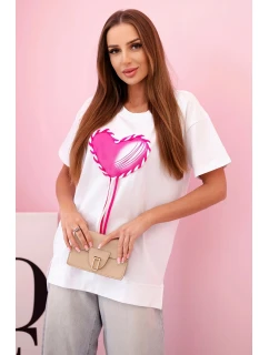 Dámske bavlnené tričko oversize so srdcom a strapcami biele
