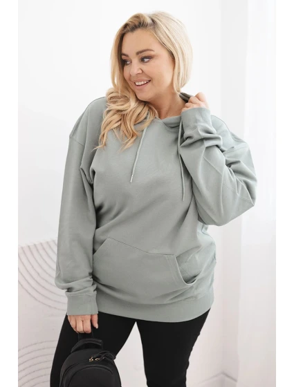 Dámská mikina s kapucí a model 21750303 Plus Size z bavlny tmavě mátová - K-Fashion