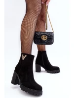 Damskie Zamszowe Botki Na Słupku Z Ozdobą Czarne Strong Damskie Zamszowe Botki Na Słupku Z Ozdobą Czarne Strong