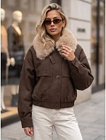 Dámska zimná bunda zo semišu s kožušinou, hnedá, FashionStreet TY5694 Dámska zimná bunda zo semišu s kožušinou, hnedá, FashionStreet TY5694