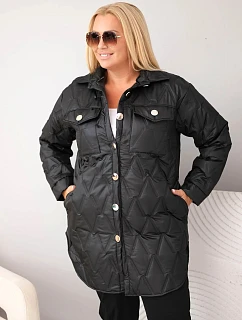 Dámska prešívaná bunda Plus Size s golierom a vreckami, čierna