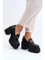 Zazoo 20170 Półbuty Skórzane Damskie Na Słupku Czarne