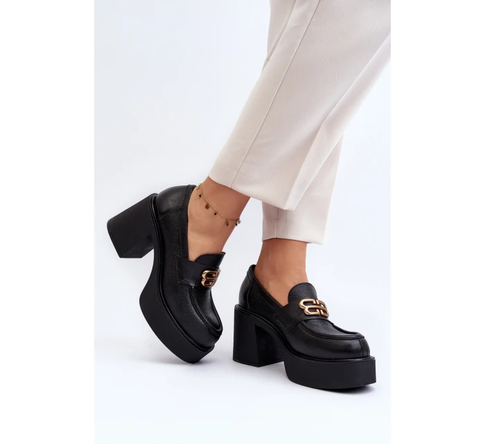 Zazoo 20170 Półbuty Skórzane Damskie Na Słupku Czarne