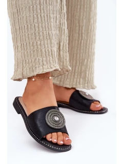 Dámské Pantofle Na Plochém Podpatku S Ozdobou model 21696758 Černé - S.Barski