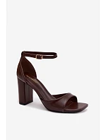 Dámské sandály na podpatku z umělé kůže čokoládové Melvra
