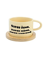 SUPER ŽENA, SUPER MAMA, MEGA UTRPENÁ - žltý pohár na makrónky 200 ml
