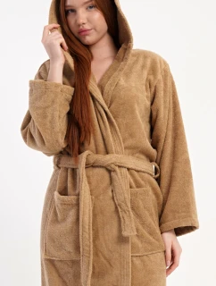 Dámsky dlhý župan s kapucňou Caramel