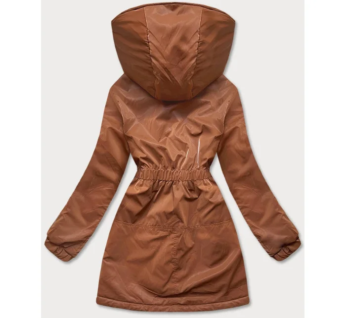 Dámska bunda v karamelovej farbe s kapucňou (B8105-12)