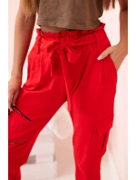 Dámské cargo kalhoty s vysokým pasem červený