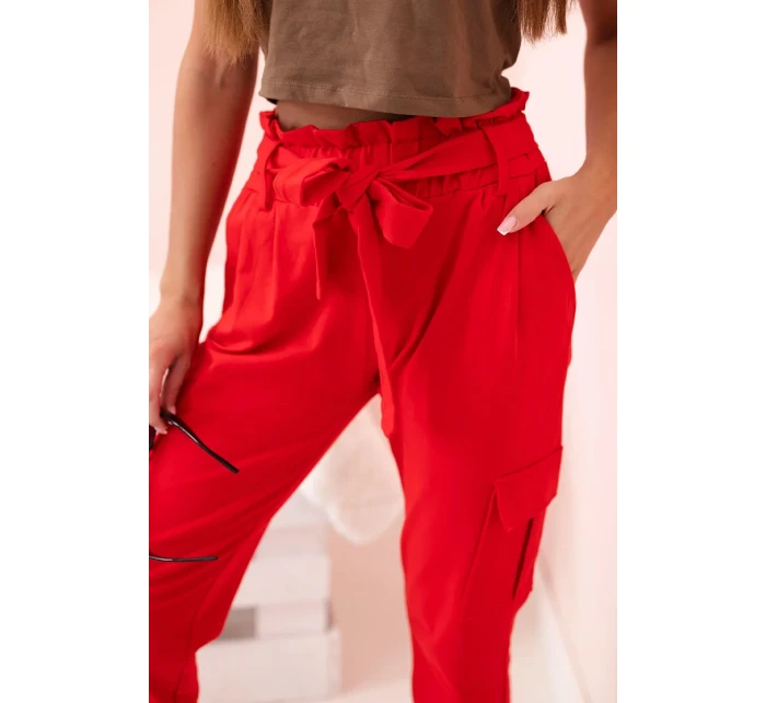 Dámské cargo kalhoty s vysokým pasem červený